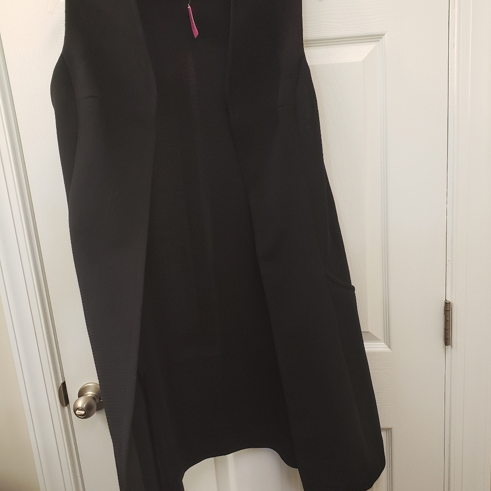 The Collection, black open front, textured, long sleeveless vest cardigan, LG - Picture 6 of 16